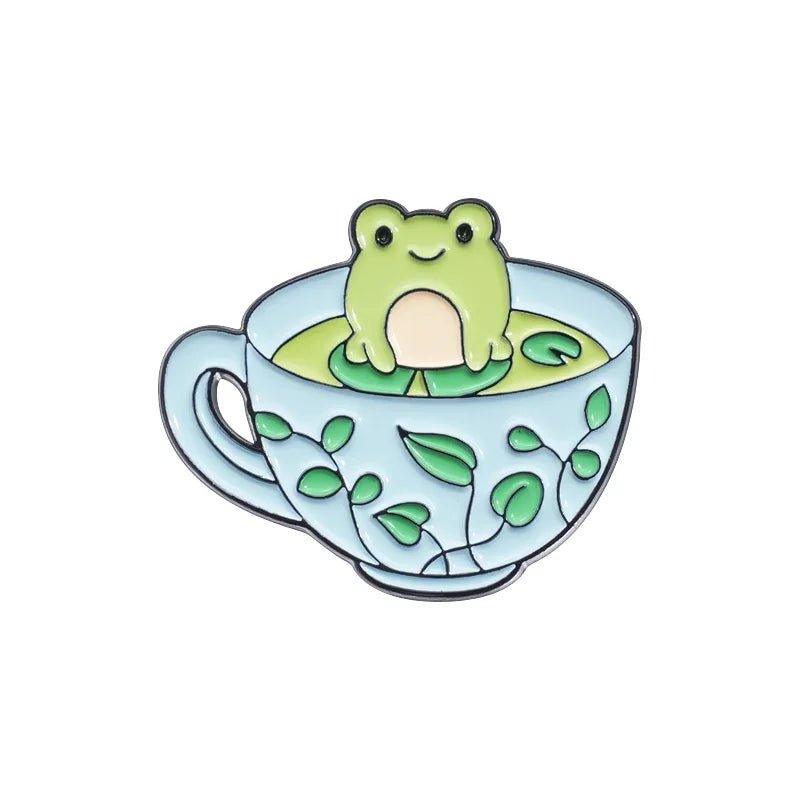 Creative Coffee Cup Animal Collection Enamel Pins Ghost Duck Capybara Frog Brooch Lapel Badge Cute Halloween Jewelry Kid Gift Quick Pick Grocers